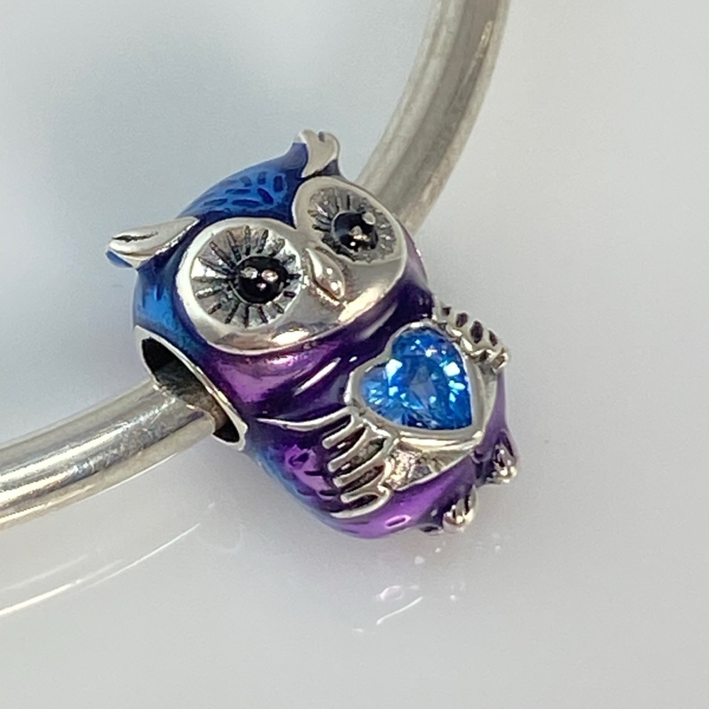 Blue Owl with Cubic Zirconia Heart Charm